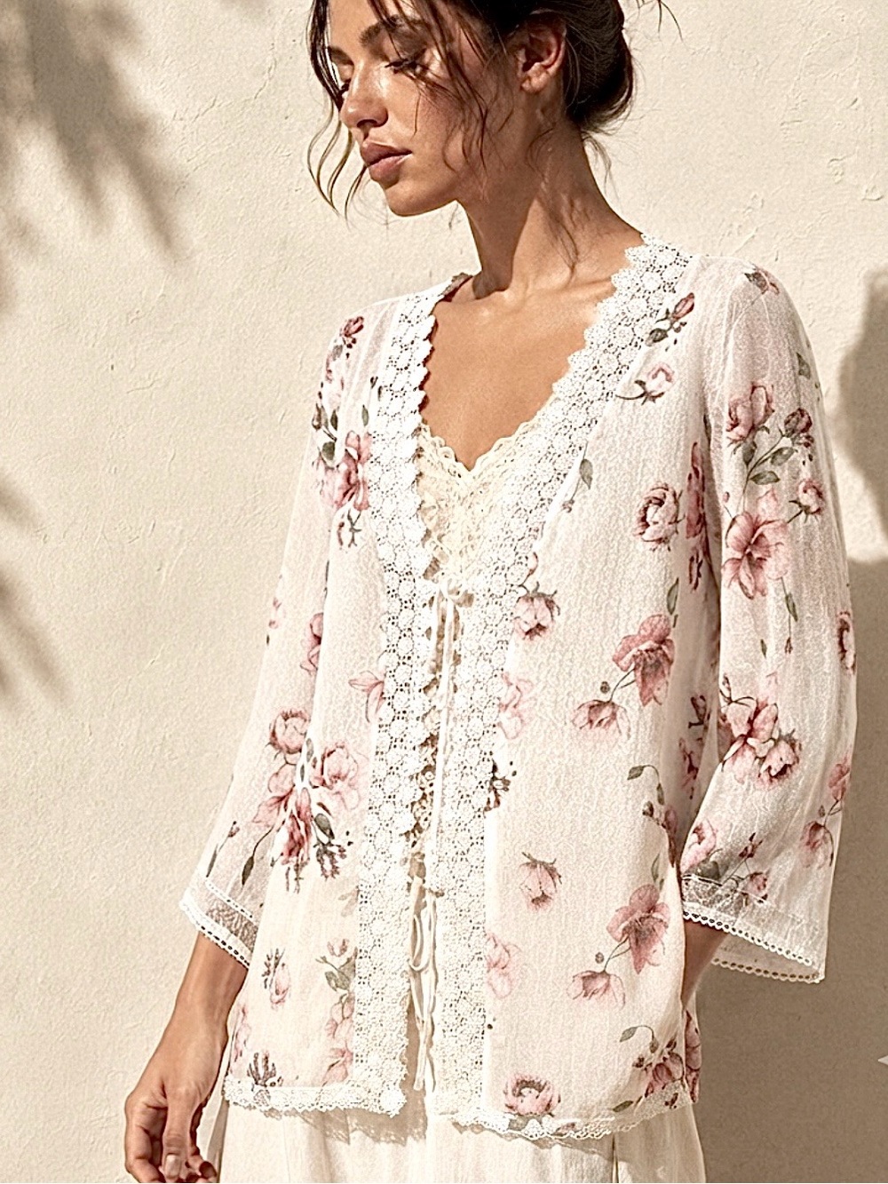WOMEN CROCHET LACE SHORT TIE CARDIGAN 2X/3X FLORAL BELL SLEEVE MESH ROMANTIC $55